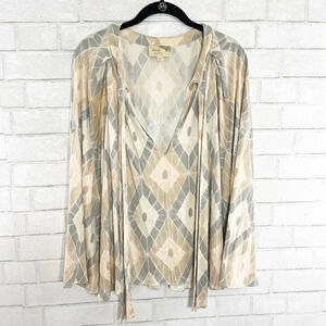 Elizabeth and James Pastel Geometric Tie Neck Flare Sleeve Silk Shirt Small